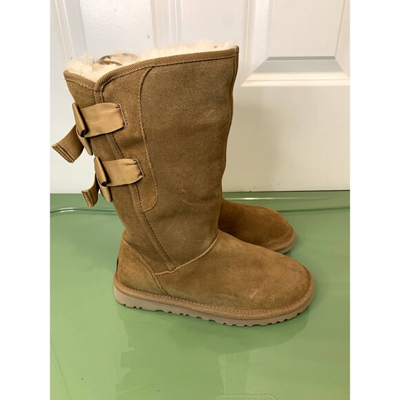UGG Everleigh 1005386 Tall Tan Sheepskin Boots with Bows Size US 5 / EU 36 NWOB